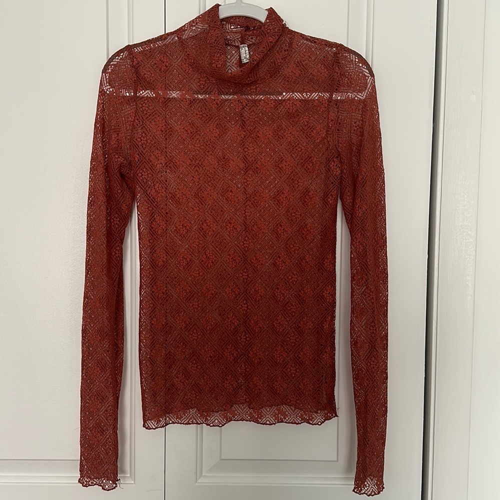 Free People lace long sleeve turtle neck